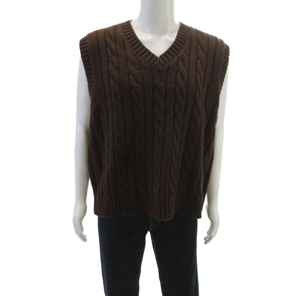 MNML Mens Brown Acrylic V-Neck Vest Solid Fall Size L